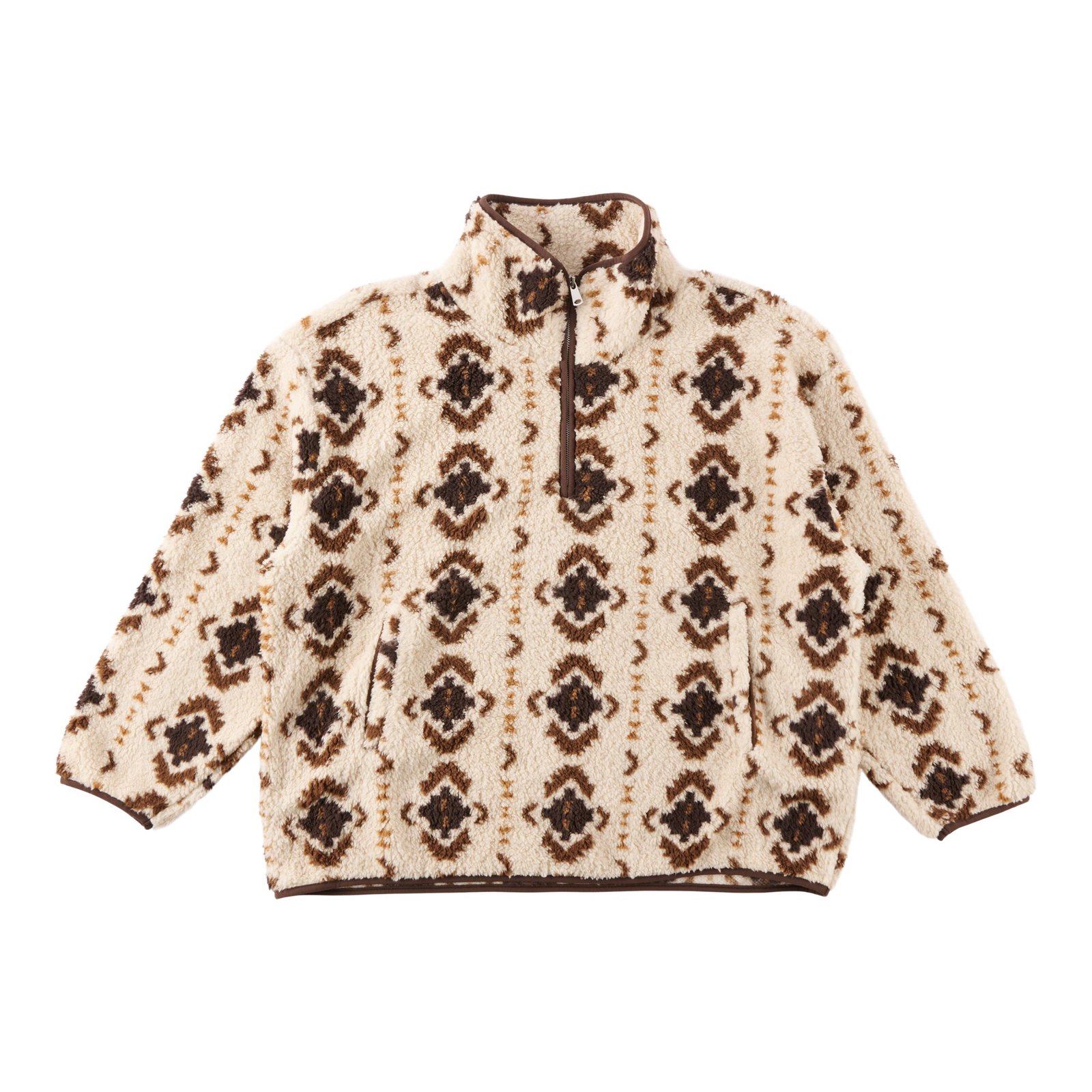 mySTYLE Women's Plus Printed 1/4 Zip Sherpa Sweater