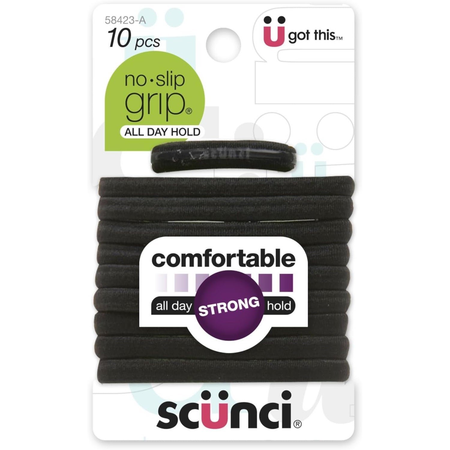 Scunci No-Slip Black Elastics, 10-Pack