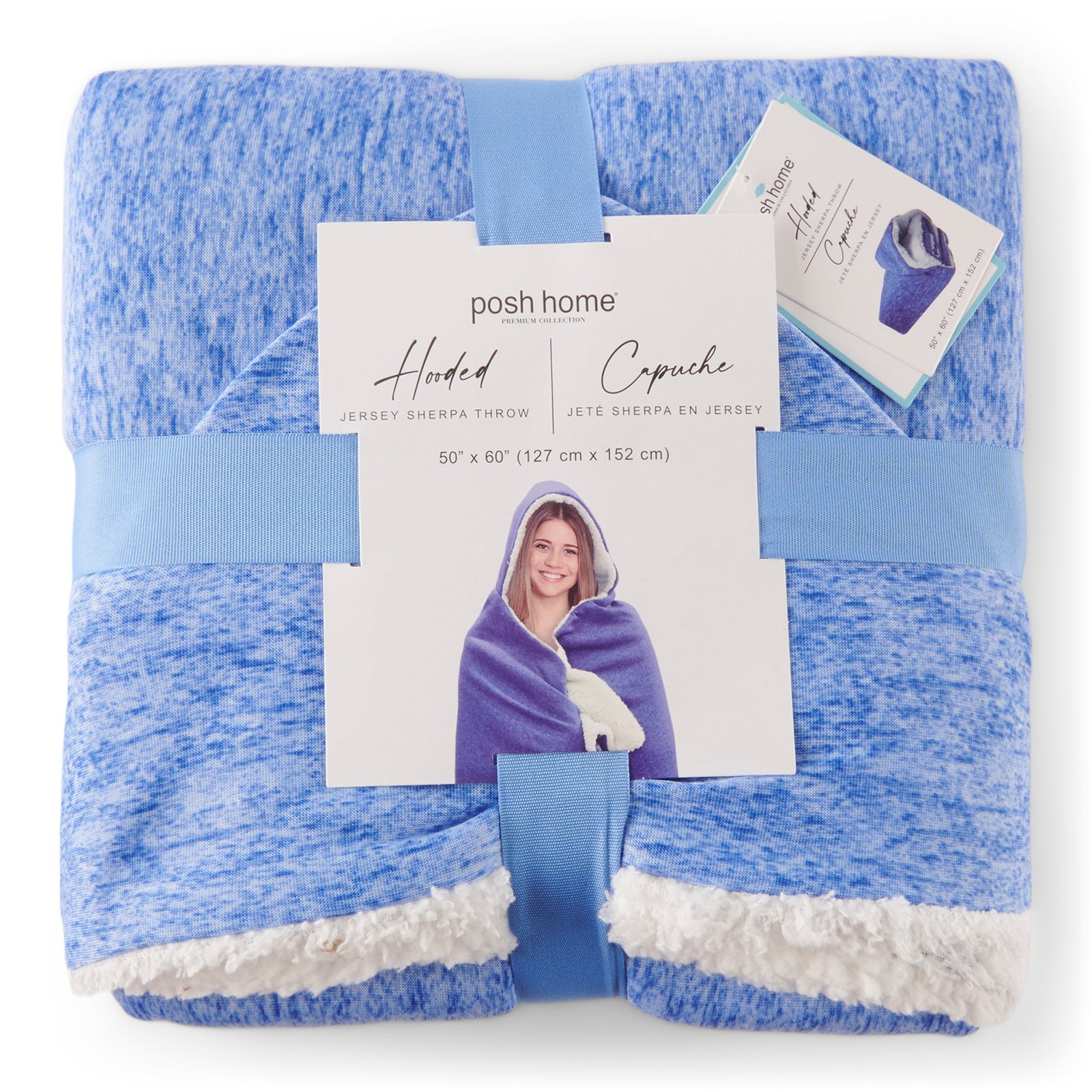 Hooded Jersey Sherpa Throw, 50-in x 60-in.