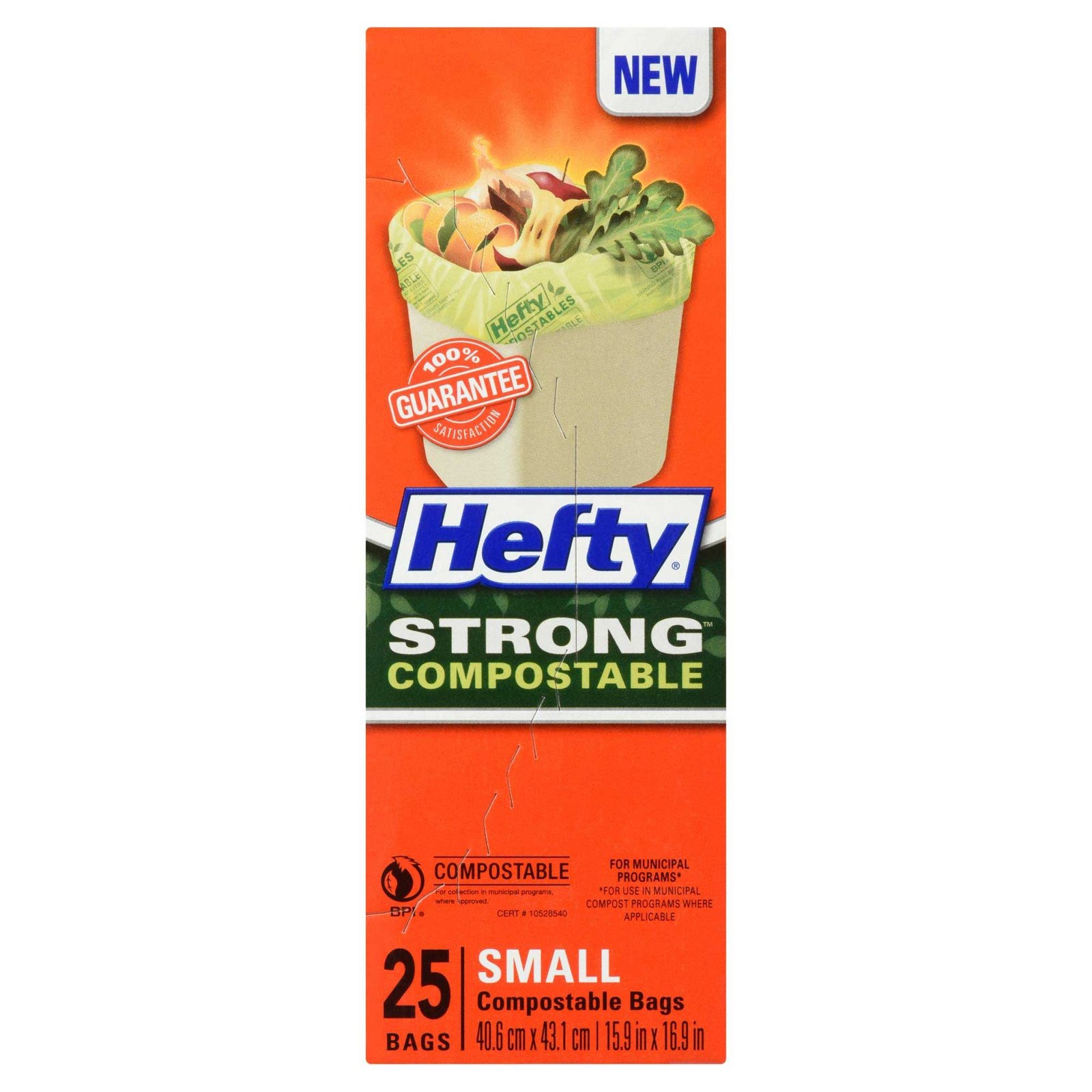 Hefty Strong Small Compostable Bags, Lemon Scented, 25-Pack