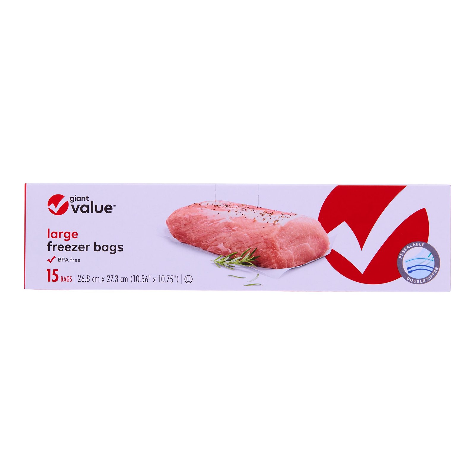 Giant Value Double Zipper Gallon Freezer Bags, Large, 15-Pack