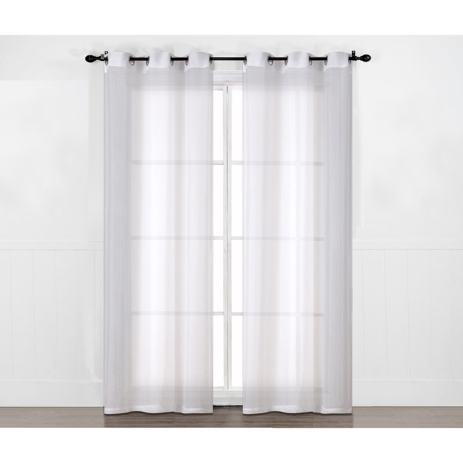 HomeStyles Polyster Sheer Curtain Panel with Grommets, White, 52-in x 96-in.